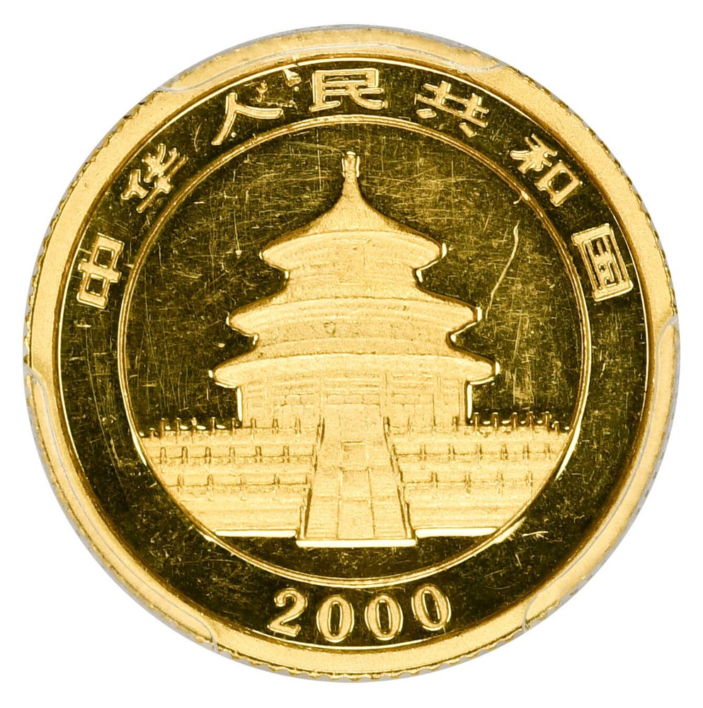 2000 10 Yn Panda Gold Mirrored With Box - PCGS MS64