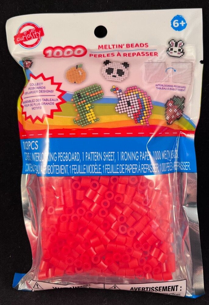 Fuse Beads - 1000 Meltin' Beads - 5mm - Red - Includes Interlocking Peg Board