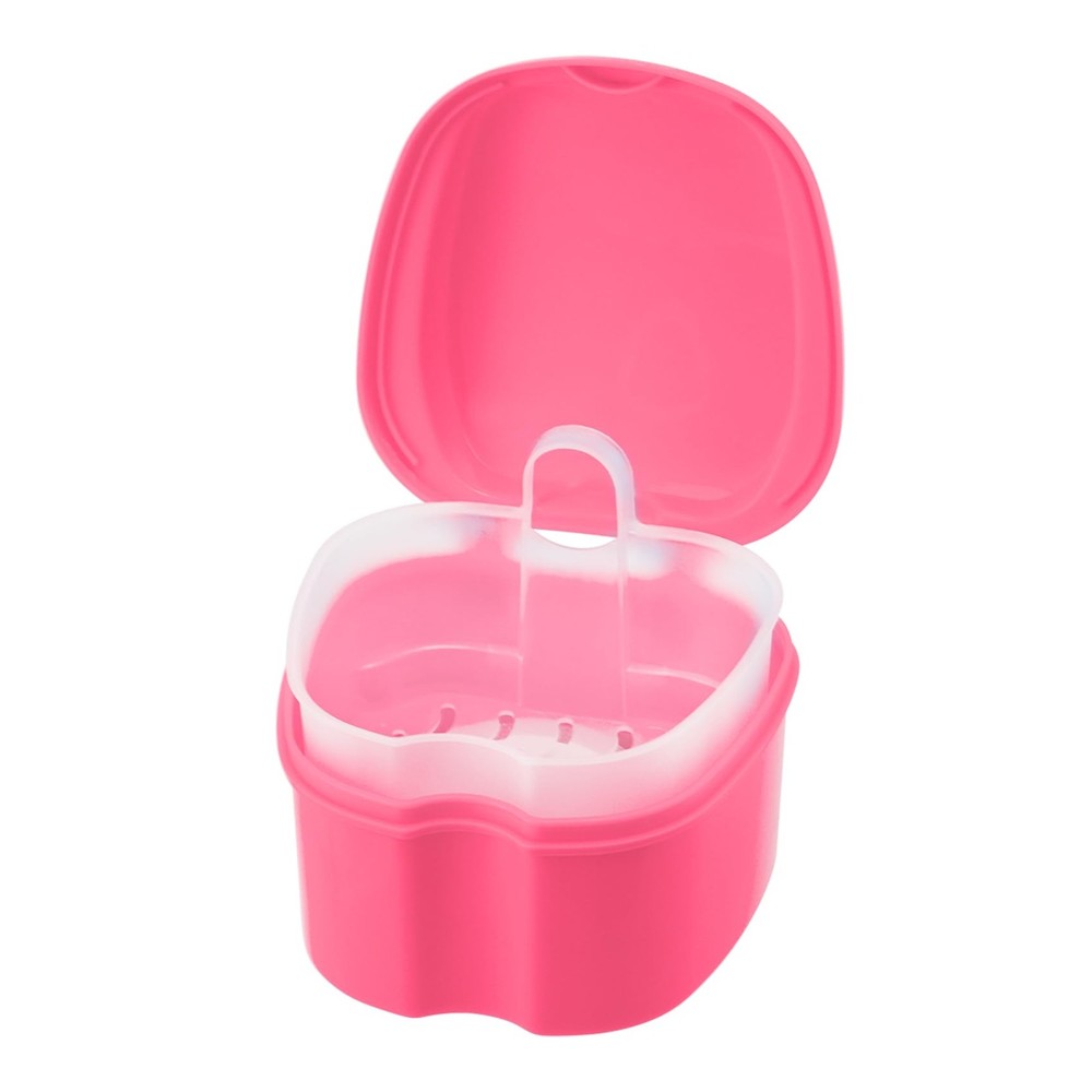 Annhua Denture Retainer Container Case Cleaning,Denture Bath Box False Pink