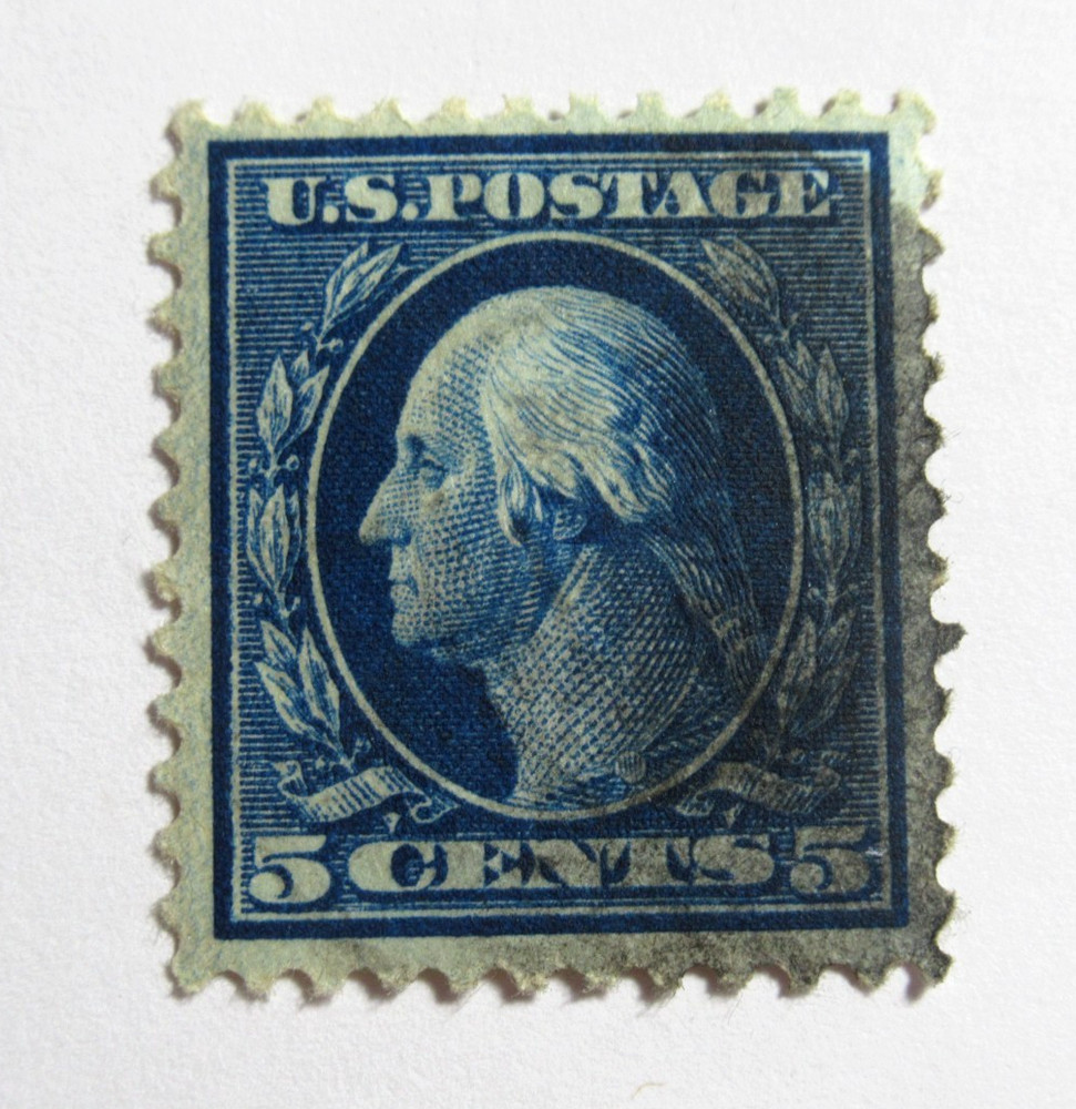 US Postage Stamps Sc 504 Washington 5 Cent 1917 Used OG Offset Error on Reverse