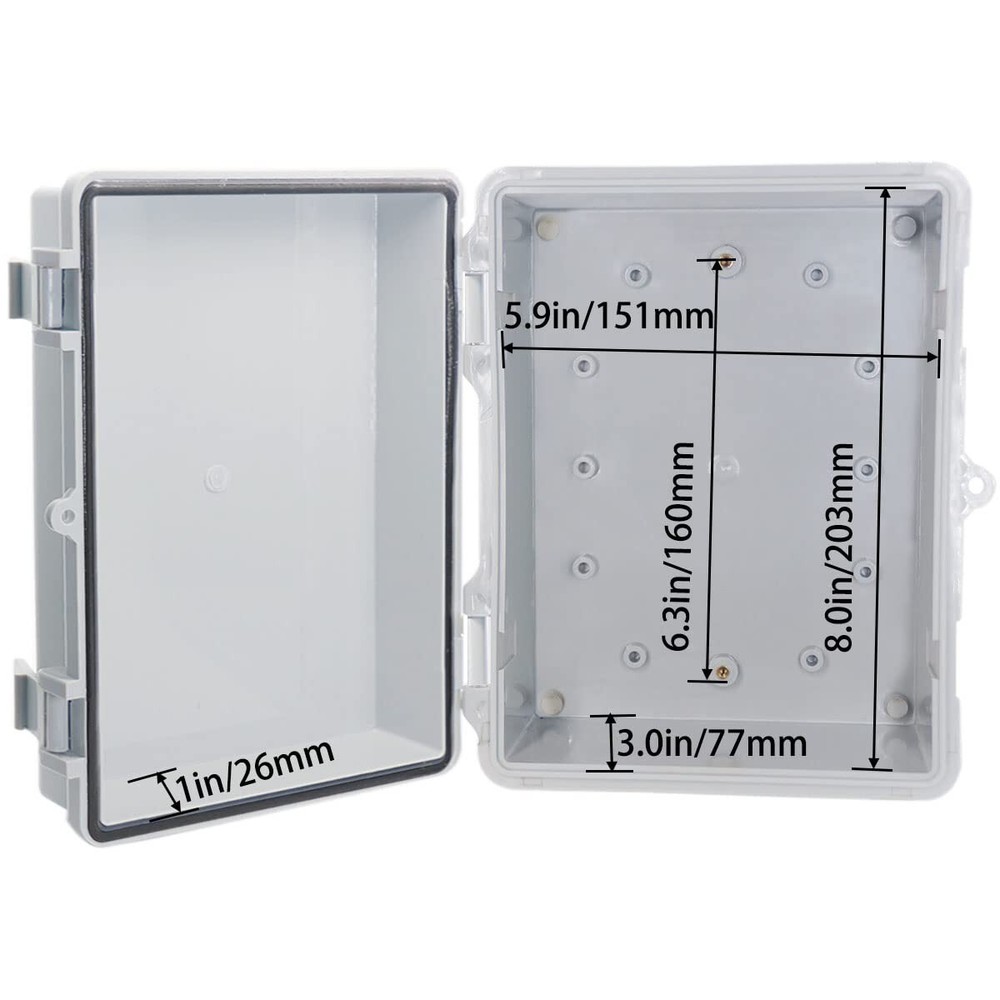 IP67 Waterproof Electrical Junction Box, ABS, Wall Bracket 2Cable Glands, Grey