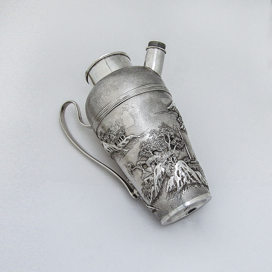 Chinese Export Silver Scenic Cocktail Shaker Wang Hing 1900