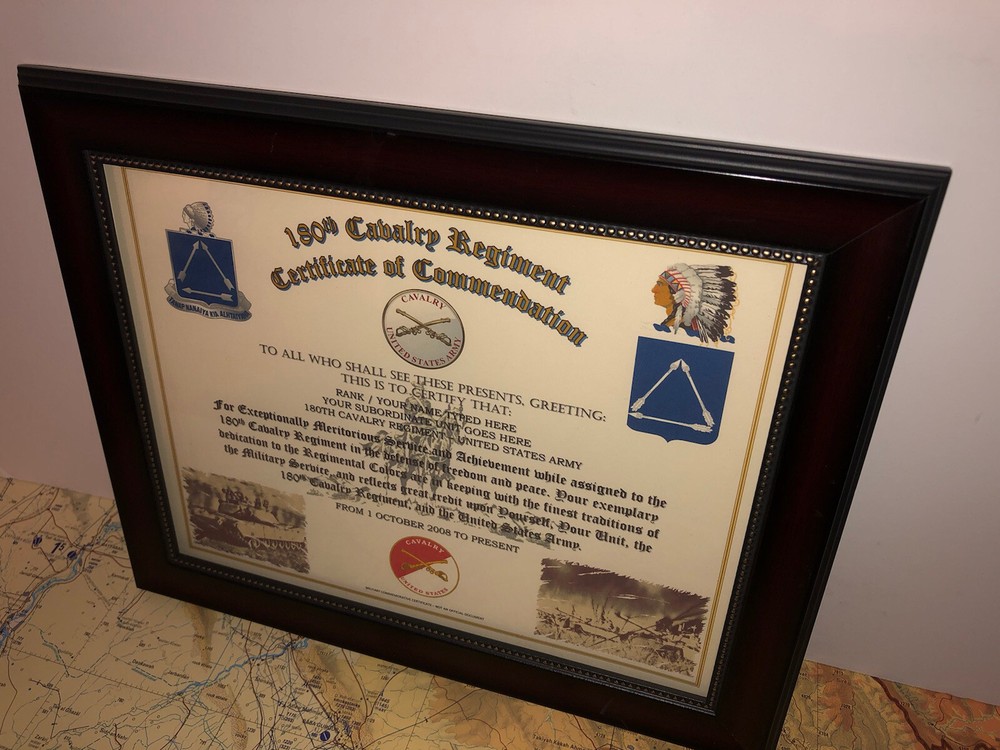 180TH U.S. CAVALRY REGIMENT / COMMEMORATIVE - CERTIFICATE OF COMMENDATION