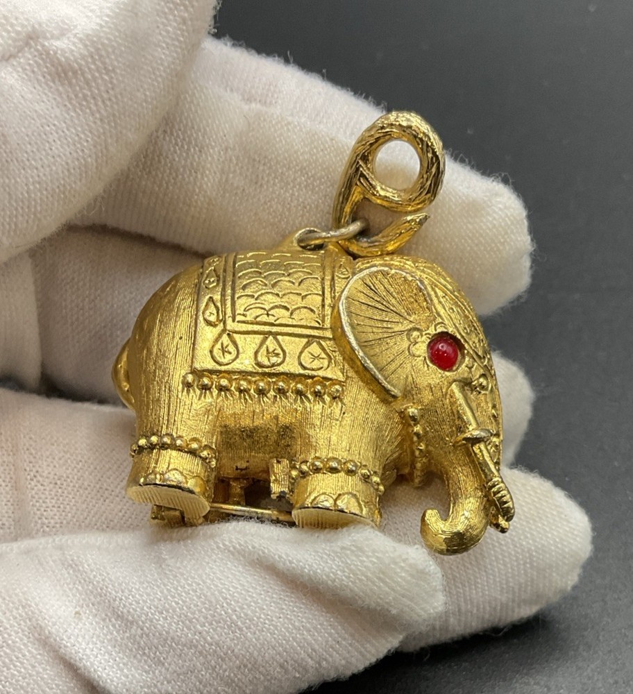 VTG 60s Max Factor Elephant Tiny Tusker Perfume Creme Compact Pendant Empty