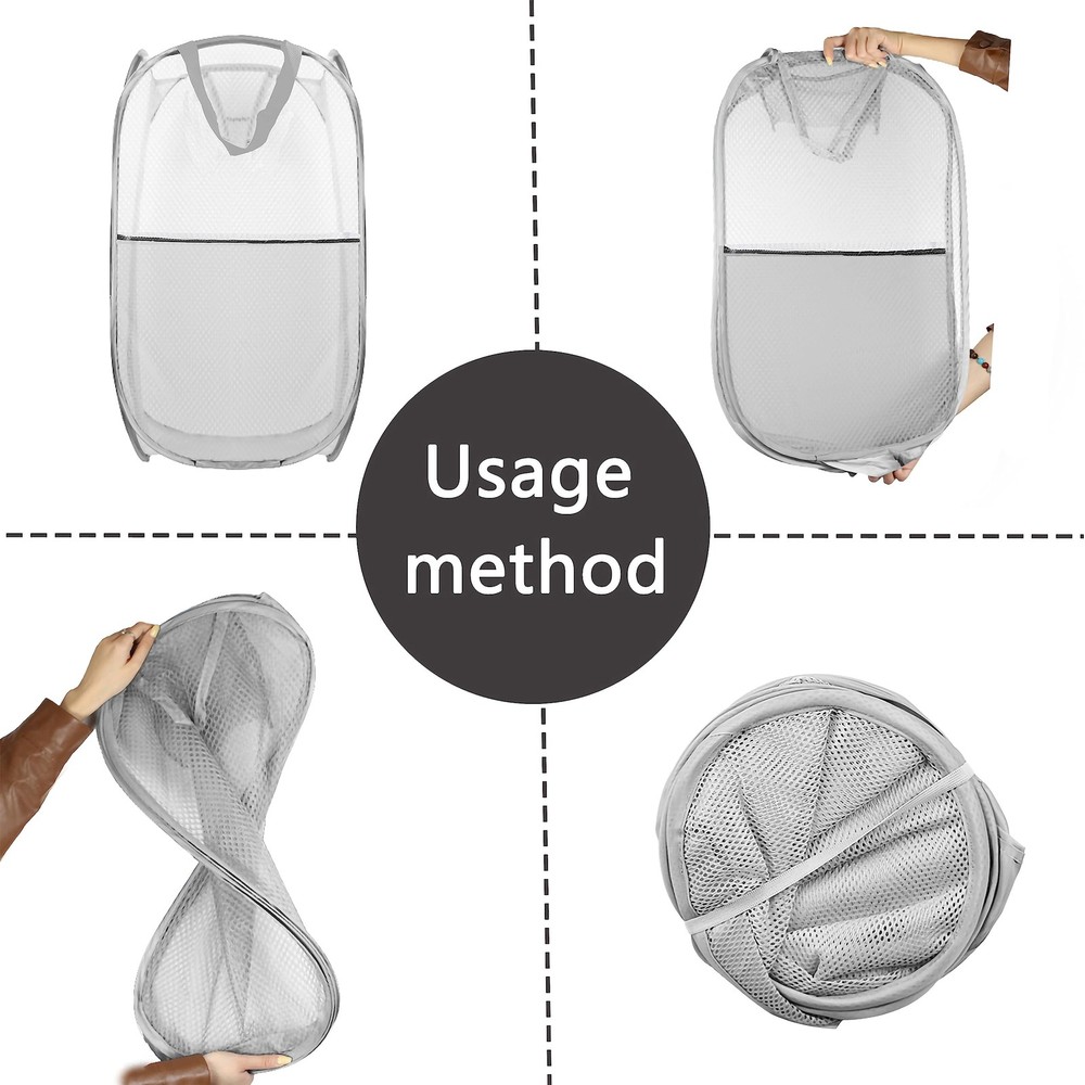 Collapsible Pop Up Laundry Hamper Extra Large Mesh Foldable 28x16x16 Inch Grey