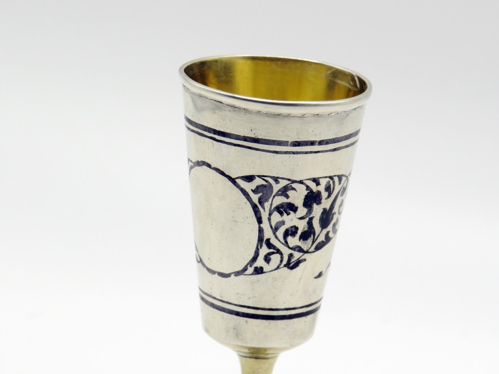 Antique Solid Silver Niello And Gilt Soviet Era Russian Kiddush Cup Hallmarked
