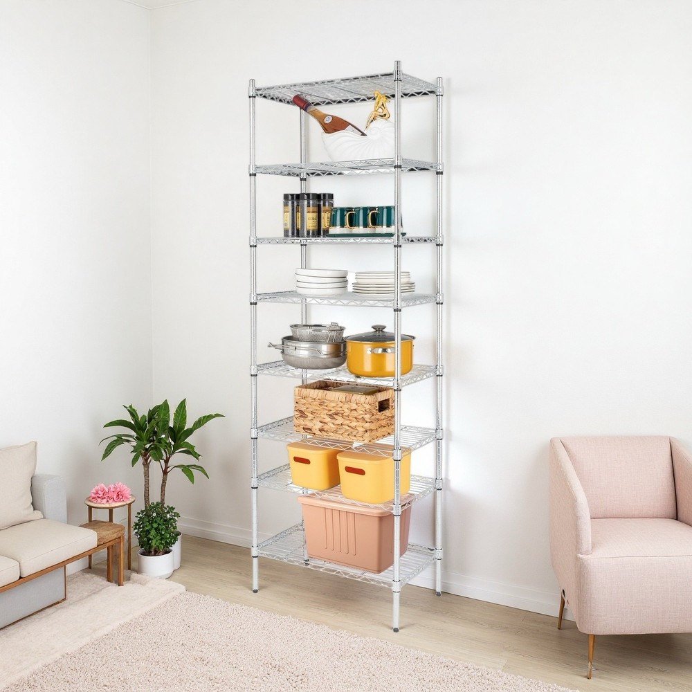 8-Tier Wire Shelving Unit - Heavy Duty, Adjustable, Silver, Modular Kitchen Rack
