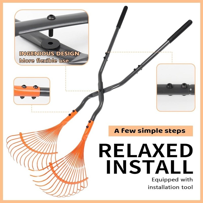 Heavy Duty Leaf Grabber Rake Long Handle Garden Cleanup Tool Ergonomic New