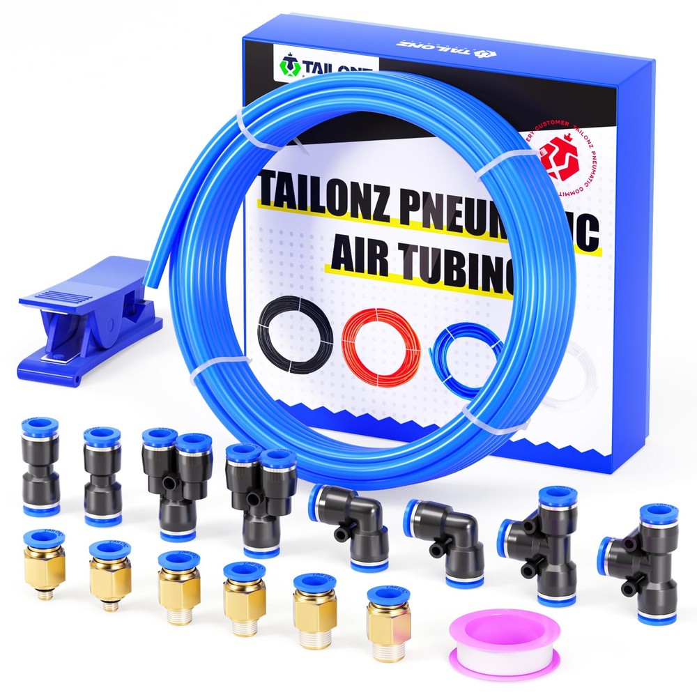 TAILONZ PNEUMATIC Blue 6mm OD 4mm ID Polyurethane PU Air Hose Pipe Tube Kit 1...
