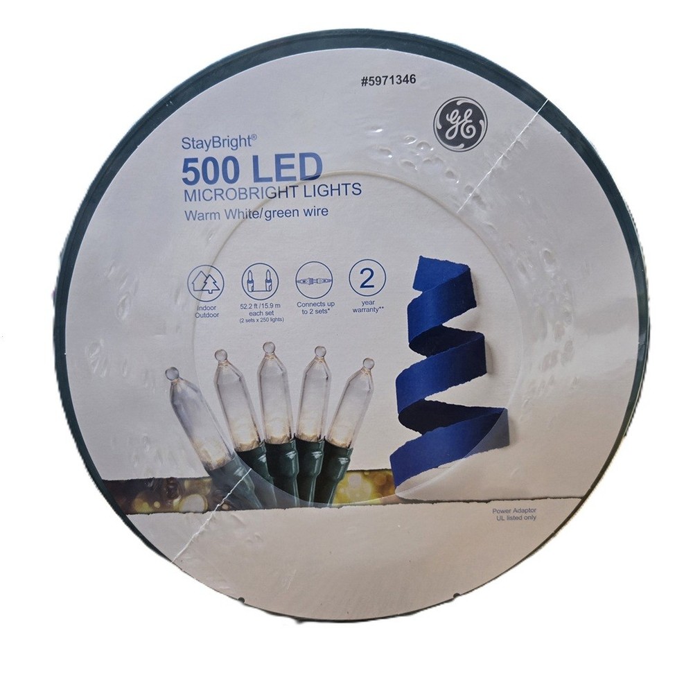 GE StayBright 500 LED Microbright String Lights Warm White Green Wire