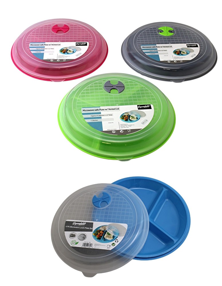 4-Pack Divided Microwave Plates with Vented Lids – BPA-, Stackable Meal Prep ...