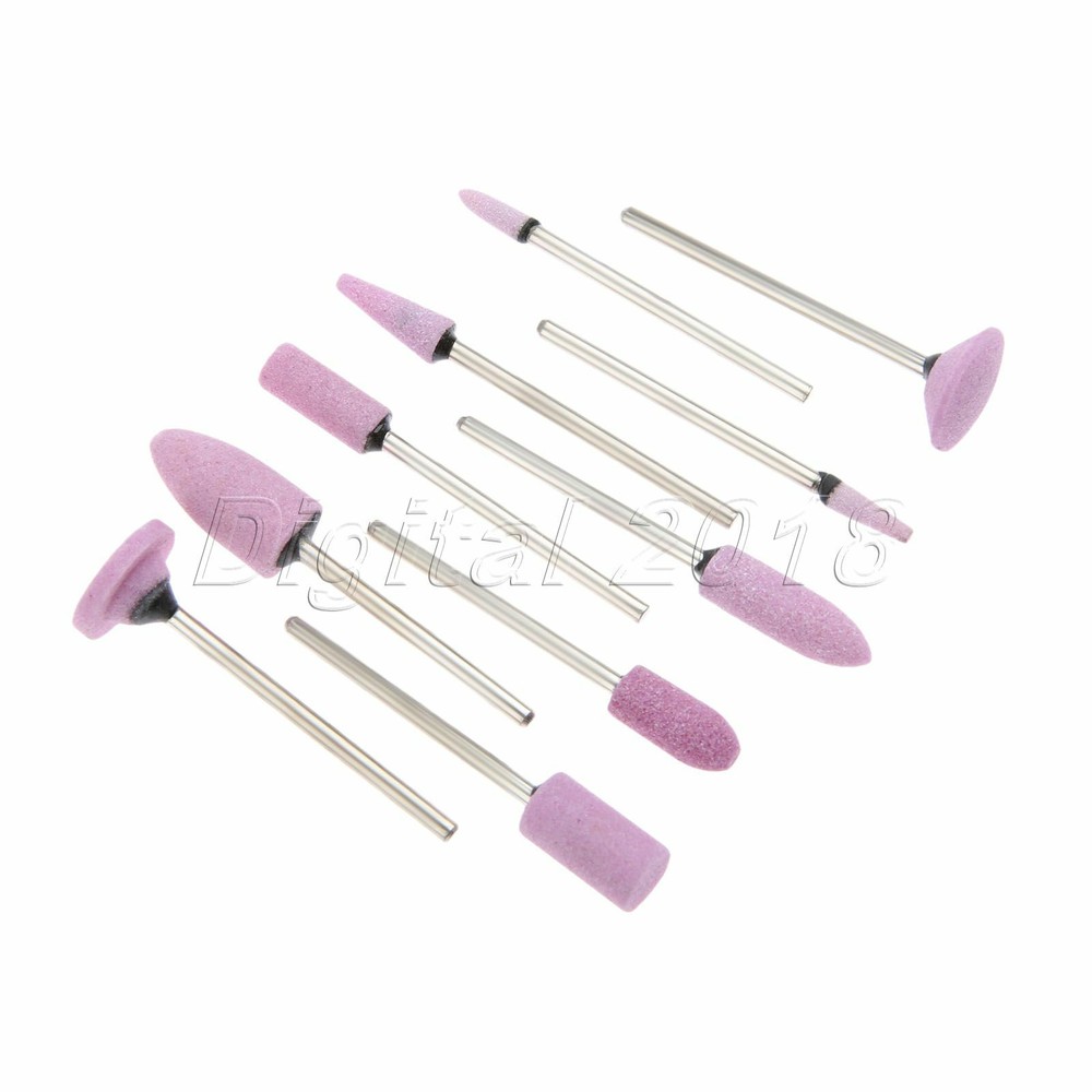 Red Corundum Mixed Shape Drill Bits Point Grinding Head Nail Tip Buffer Tool 10x