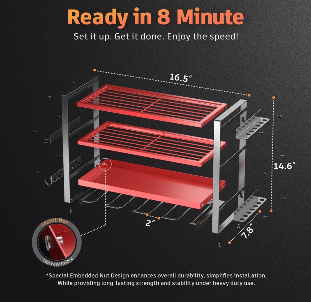 Heavy Duty Power Tool Organizer Wall Mount 4 Layer Drill Holder Metal Tool Shelf