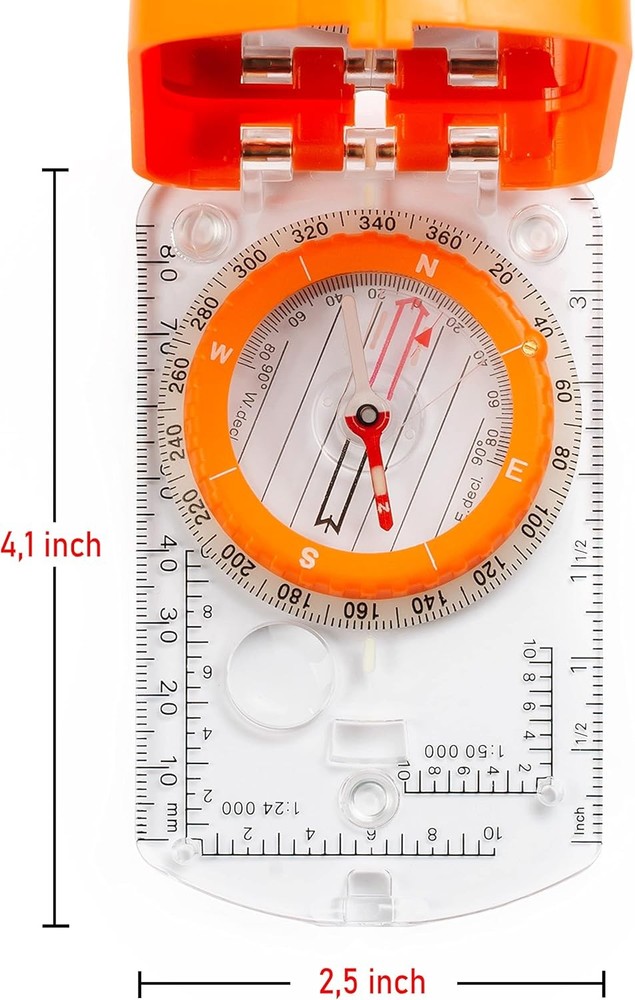 Boy Scout Sighting Compass - Adjustable Declination Mirror, Compass Base Plate,