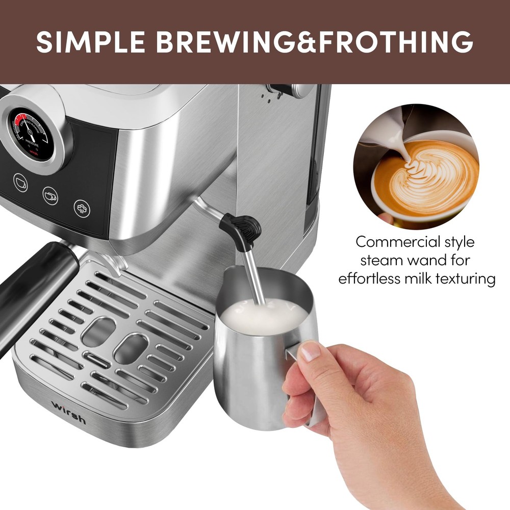 Espresso Machine, 20 Bar Semi-Automatic Espresso Maker with Pressure Gauge, S...