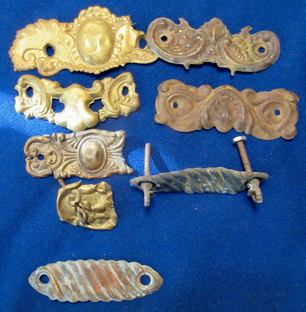 7 Pieces Elaborate Stamped Brass Drawer Pulls  #175  Decoupage?