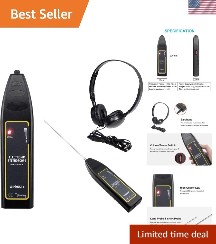 Multi-Application Ultrasonic Leak Detector with Probes for Mechanics & Engineers