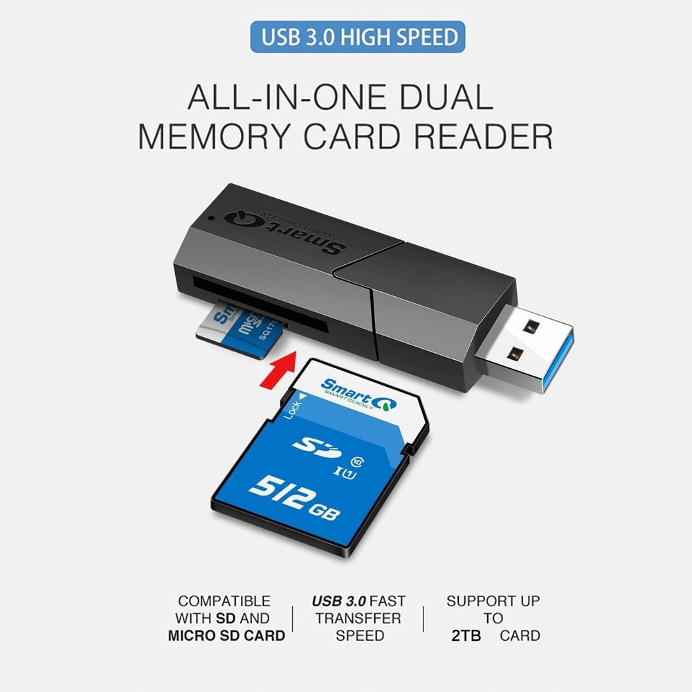 USB 3.0 Dual Slot SD Card Reader – Fast SD & Micro SD Memory Card Reader for ...