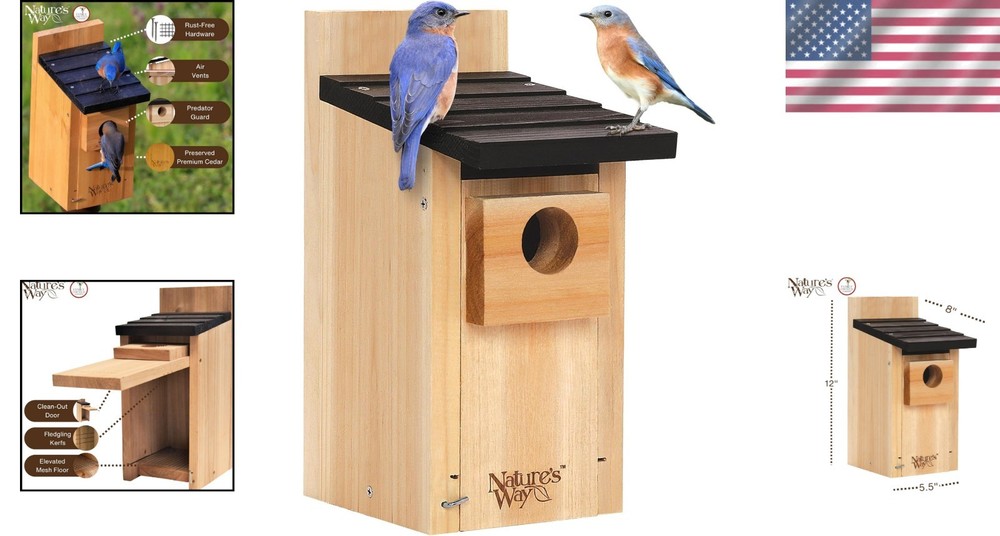 Durable Bluebird Nesting House - Cedar Construction with Elevated Mesh Floor