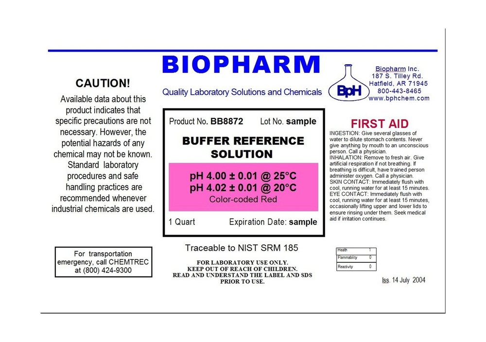 pH Buffer Calibration Solution 2-Pack: pH 4.00 and pH 7.00 — 1 Quart (950