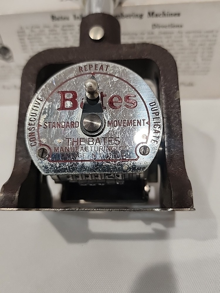 Bates Vintage Numbering Machine Stamper 6 Wheel Style E With Box
