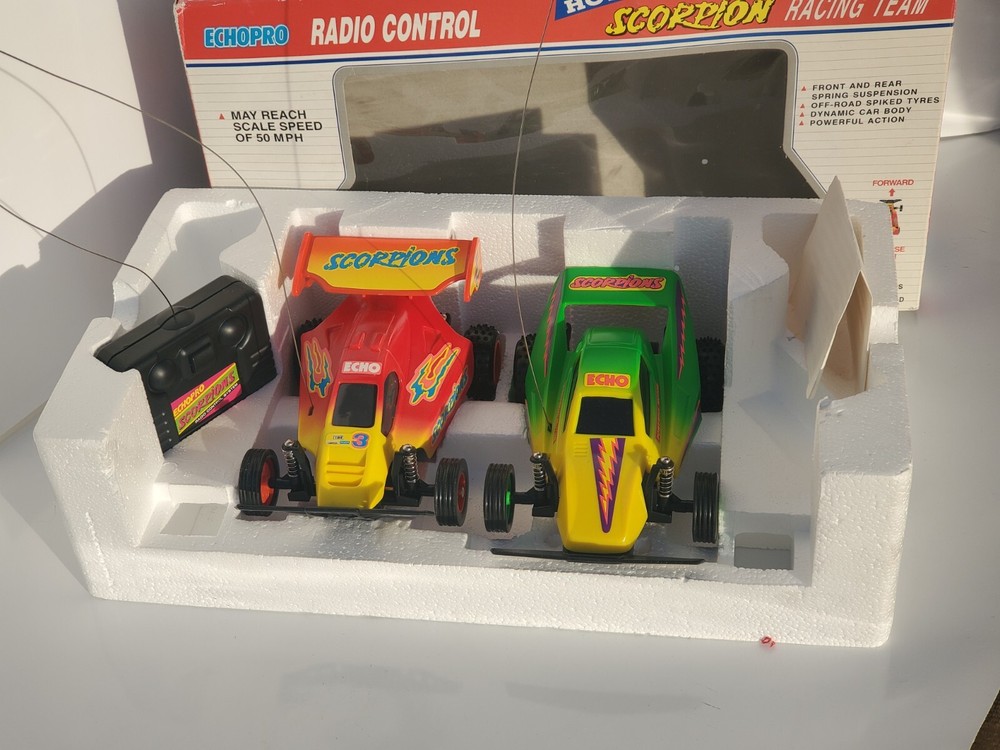 Vtg 1993 Echopro Radio Controlled Scorpion Racing Set. Missing one controller
