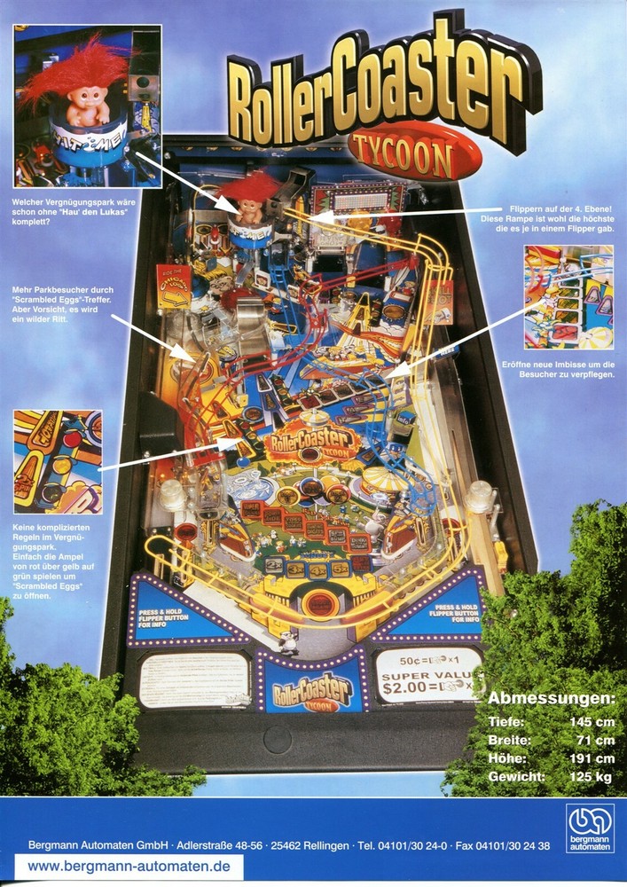 Rollercoaster Tycoon German Pinball Promo Flyer/ Ad / Brochure Mint