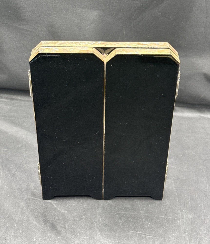Vintage Asian Three Panel Tabletop Miniature Lacquer Screen 10.5 In By 7.5 In