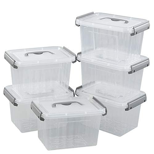 3.5 Quart Clear Plastic Storage Bins with Handles - 6 Pack Small Organizers (Gra