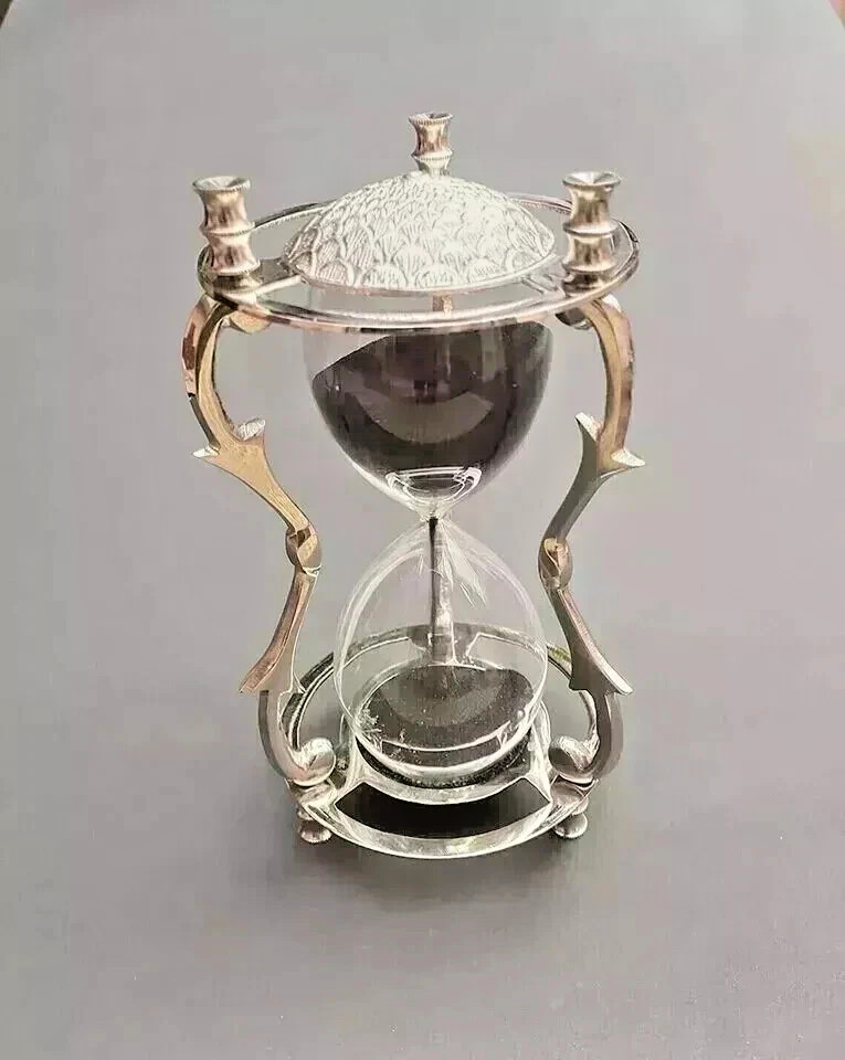 Brass Solid Hourglass Sand Timer Clock W/Compass Maritime Nautical Gift