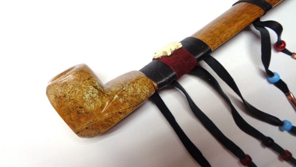 16" Marbled Soapstone Peace Pipe, Apache Bear Spirit Pipe