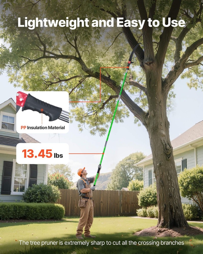 27ft Tool-Free Extendable Pole Saw with Rust-Resistant 65Mn Double-Hook Blade