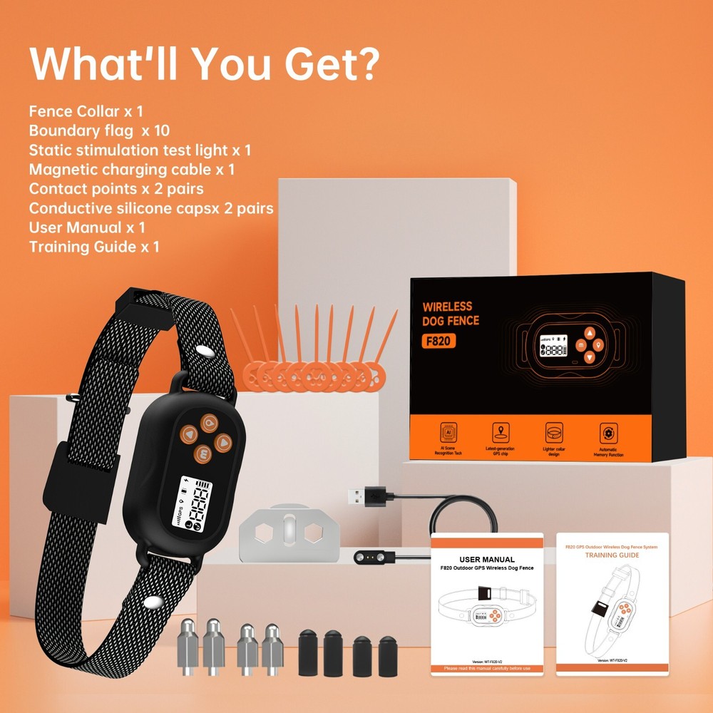F820 GPS WIRELESS ELECTRONIC eDOG EFENCE COLLAR WATERPROOF Vibration or Static