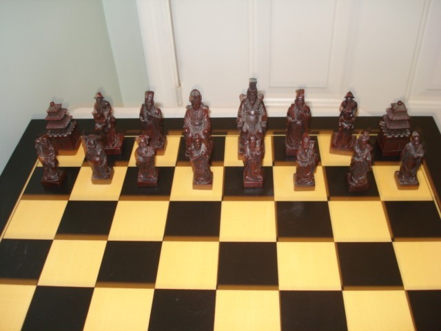 HAND CARVED BONE CHESS SET ASIAN THEME