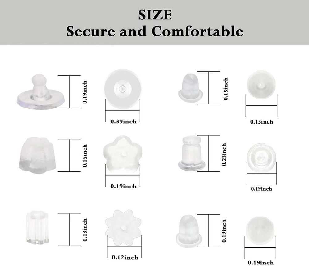 Silicone Earring Backs 600pc 6 Styles Clear