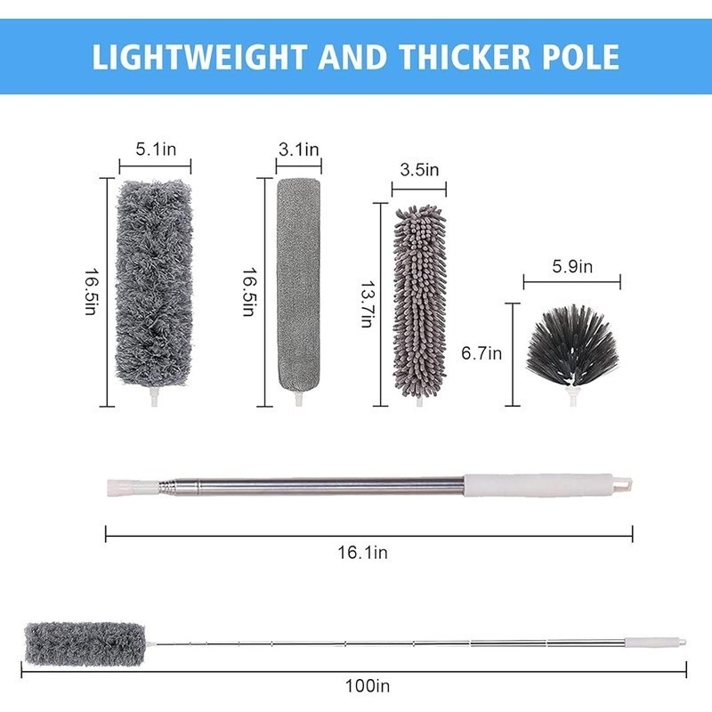 5PCS Extendable Feather Duster Kit Microfiber Dusting Tools High Ceilings New