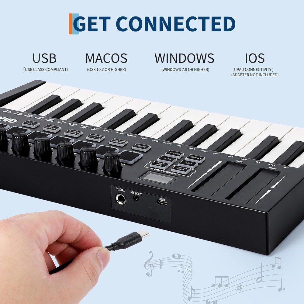 Bluetooth MIDI Keyboard Controller 25-Key W/ Backlit Pads & Production Software