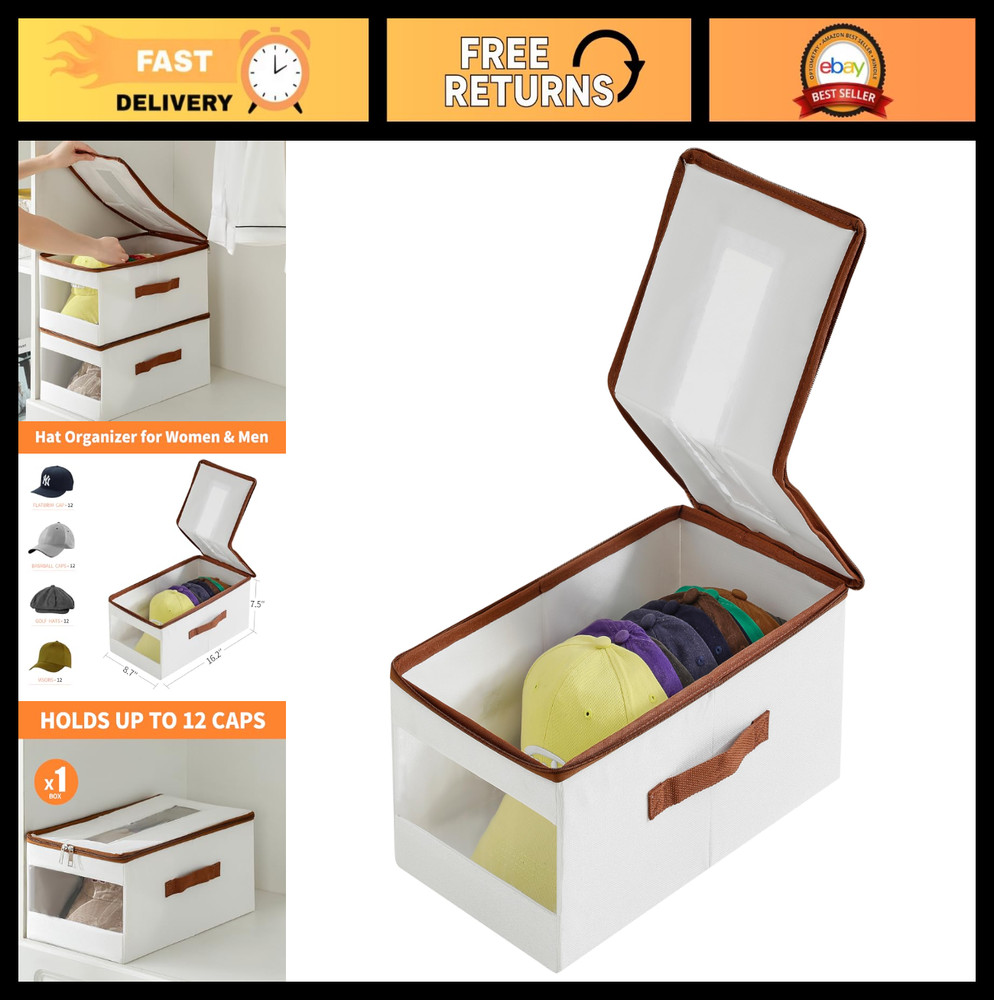 Stackable Baseball Cap Organizer - Holds 12 Caps, Clear Window Hat Storage Box