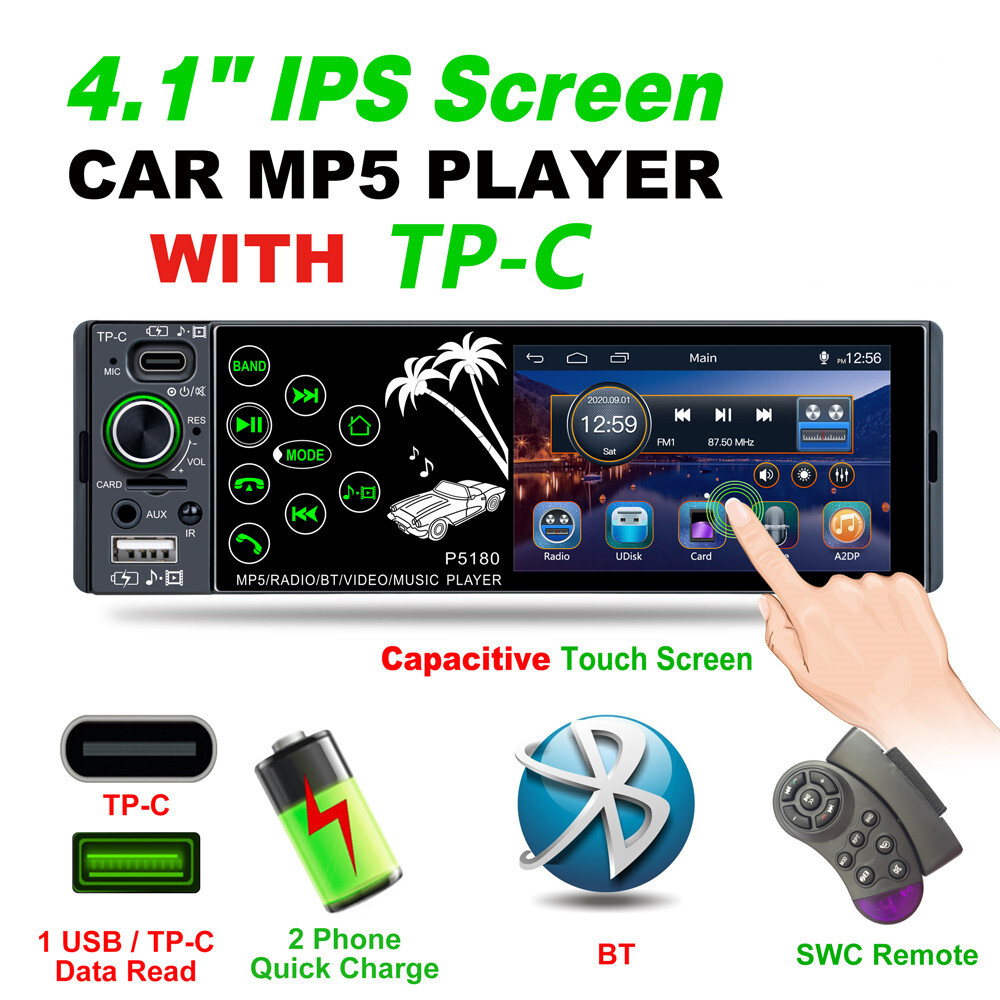 Touch Screen Radio Car Stereo MP5 Player Bluetooth USB Head Unit Audio Receiver