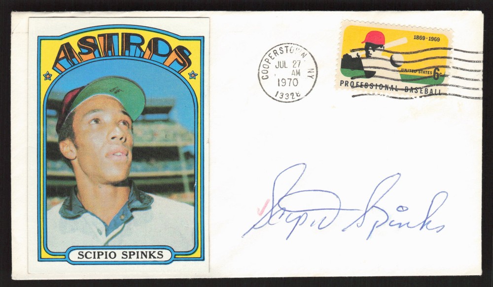 SCIPIO SPINKS Signed Pasted on Baseball Card Envelope FDC Cachet Astros Auto