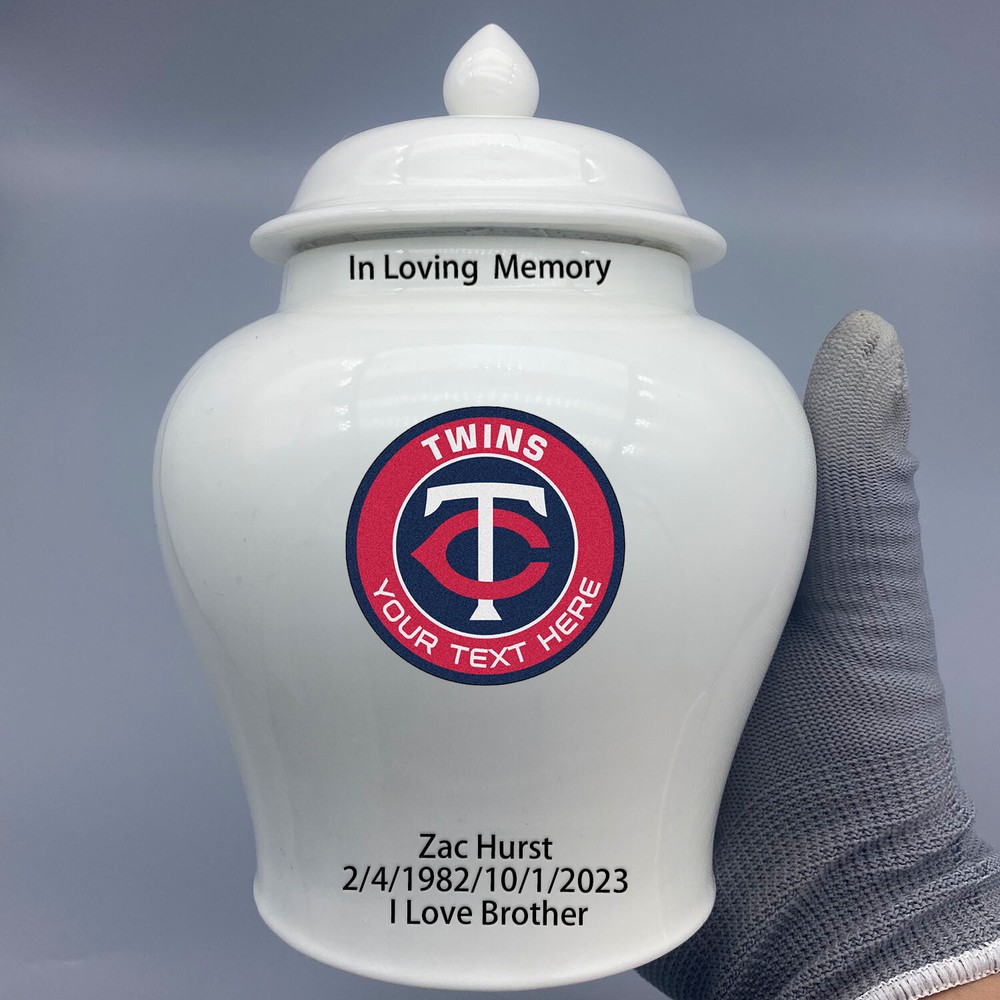 Ceramic Medium Urn for Minnesota Twins Baseball Theme, Custom Text