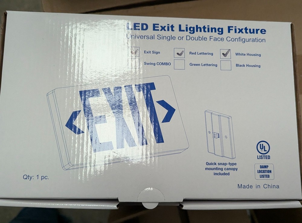 LED Exit Light Fixture Universal Single or Double Face Configuration