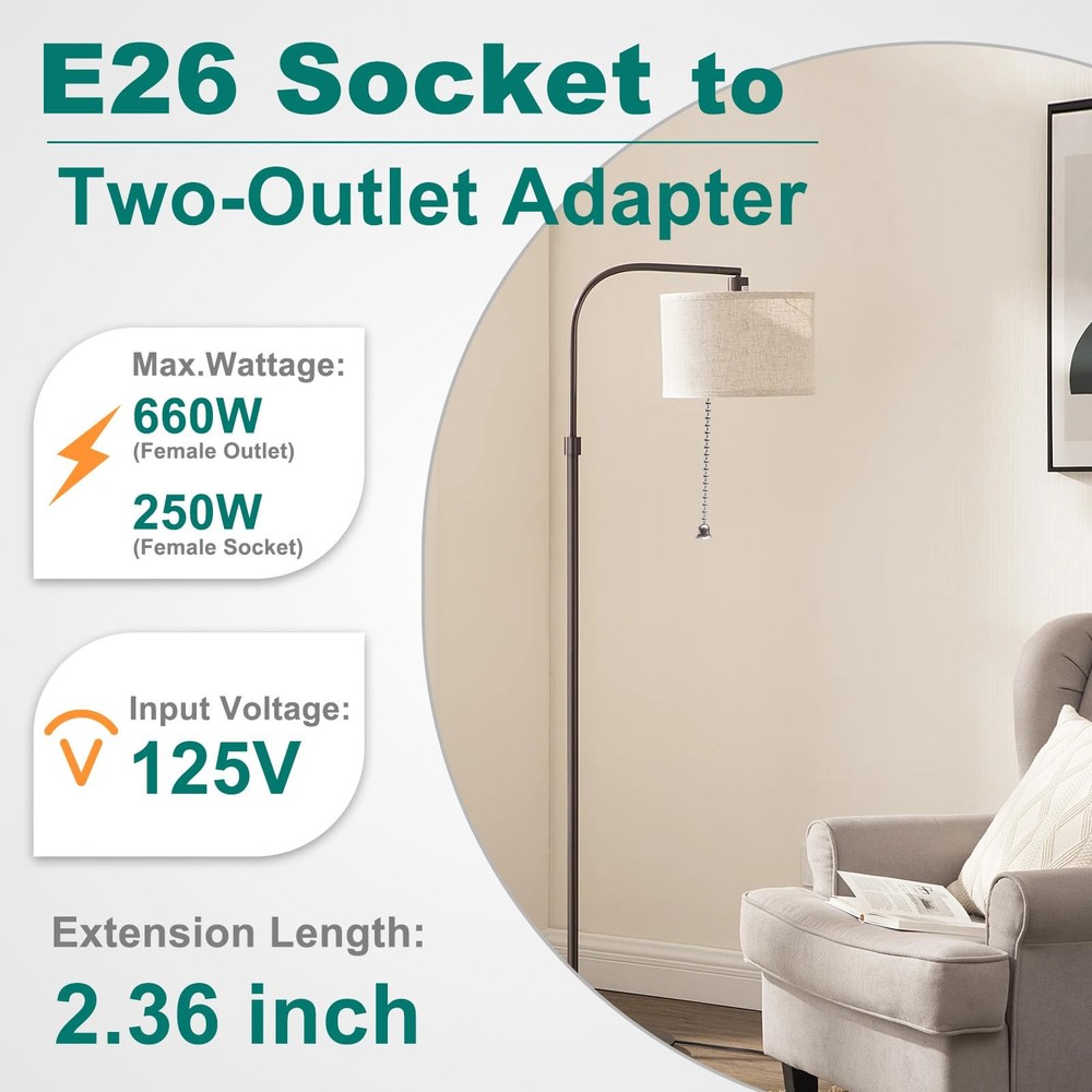 DiCUNO E26 Light Socket to Plug Adapter, 2 Polarized White-15.75", White