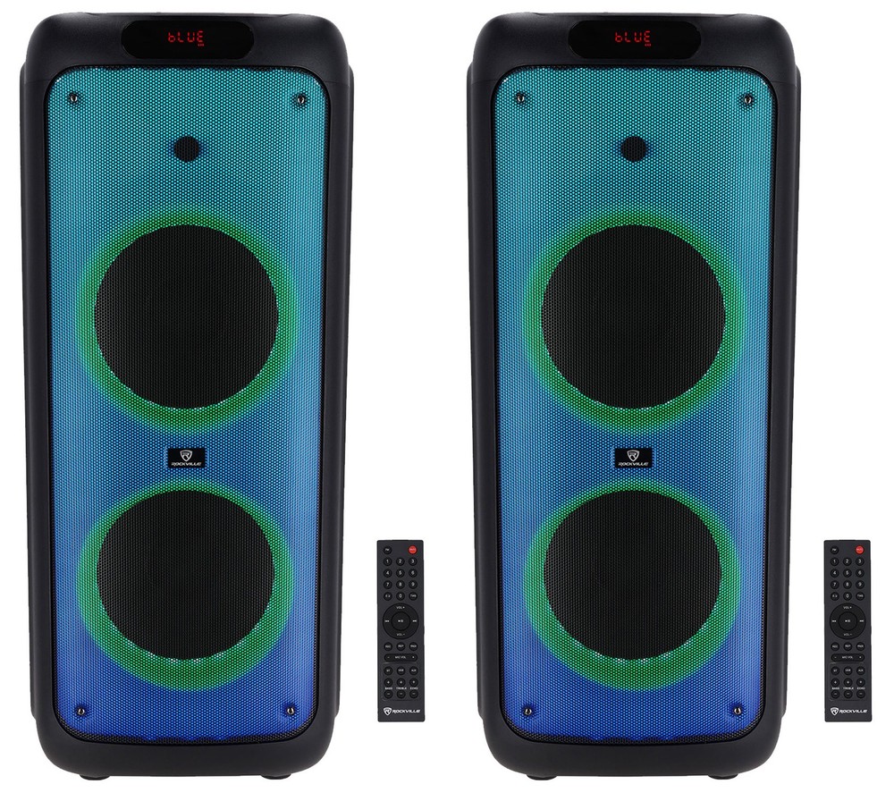 (2) Rockville BASS PARTY 10 Rechargeable LED Bluetooth Speakers w/Wireless Link