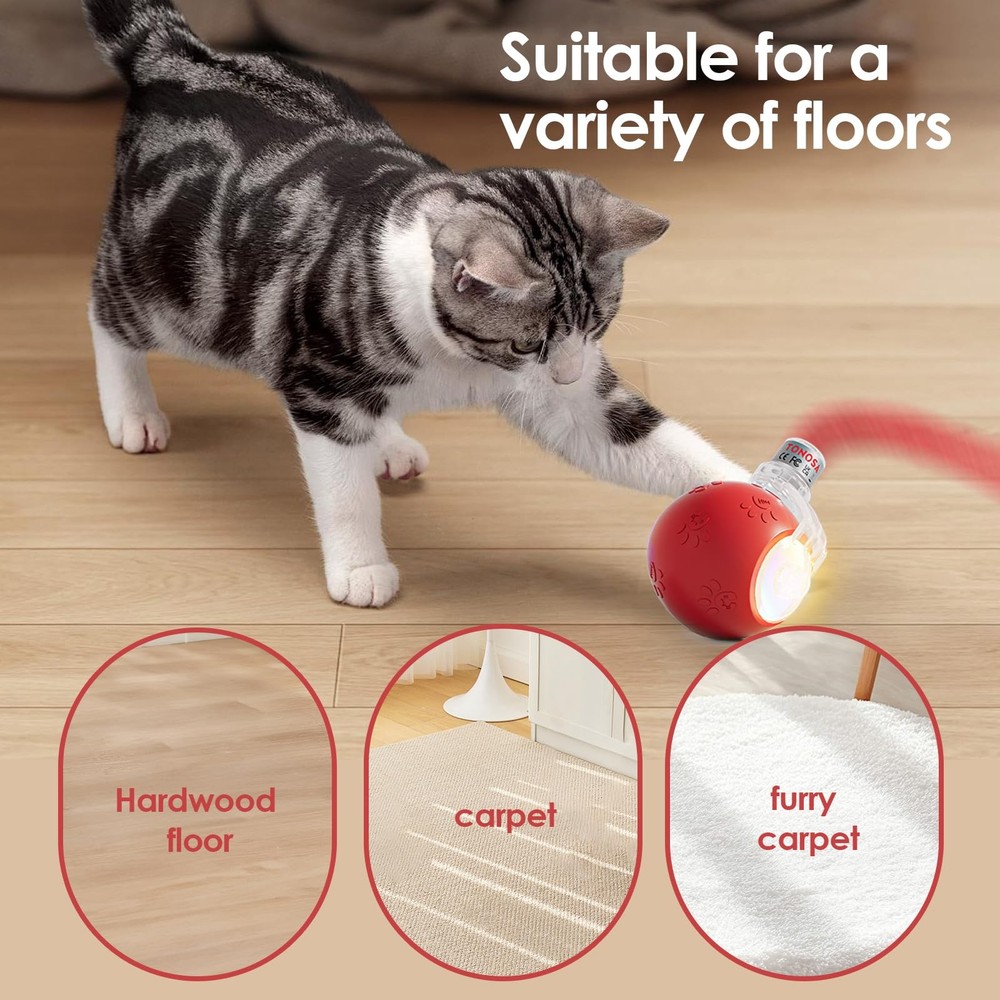 Interactive Cat Toy, Motion Activated, RGB Lighting, 2 Speed, 3 Modes, Indoor