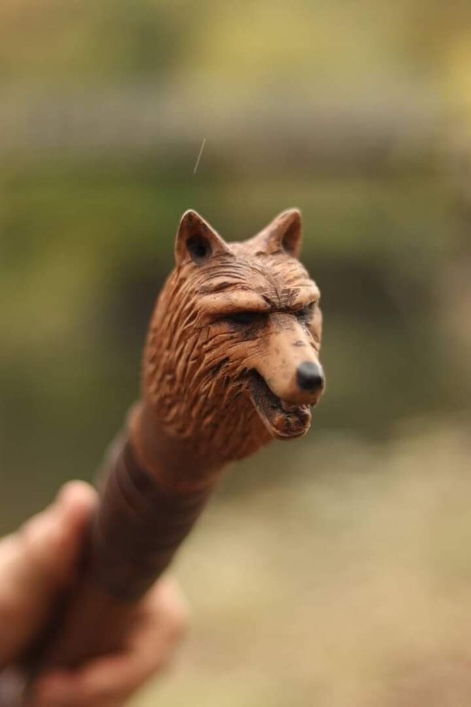 Hand-Forged Axe with Wolf-Shaped Engraved Handle – Display or Gift for Him