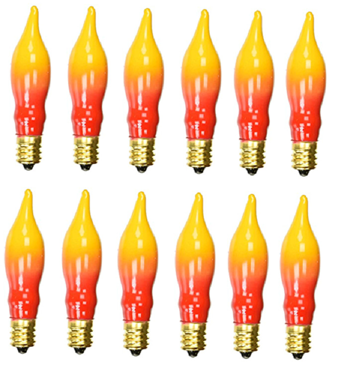 12 Orange/Yellow Flame Candle Lamp Light Bulbs 7 watts /120 volts/E12 Base