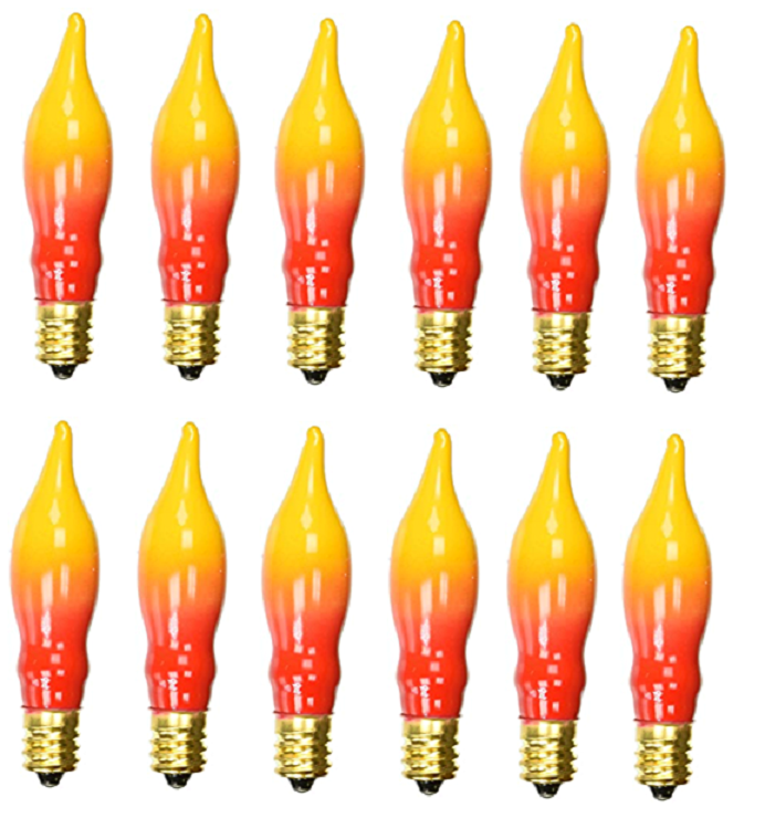 12 Orange/Yellow Flame Candle Lamp Light Bulbs 7 watts /120 volts/E12 Base