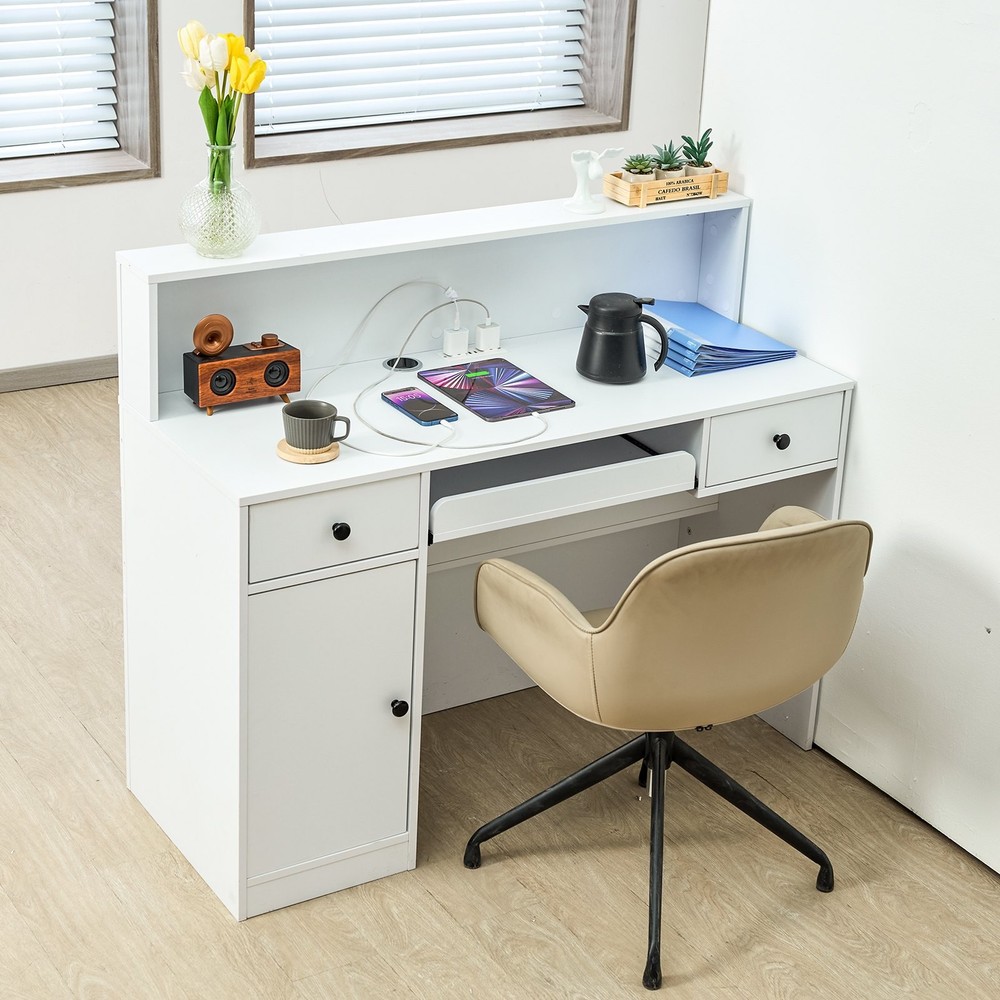 Reception Desk,47 Inch Rectangular Front Counter Table,Office Reception Desk w/L