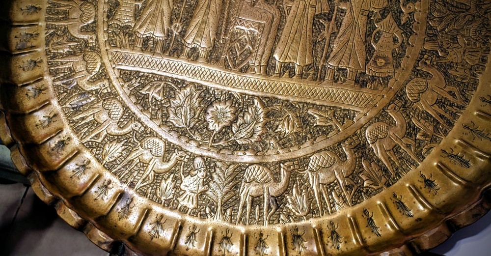 Antique Hand-engraved Large Persian Brass Tray